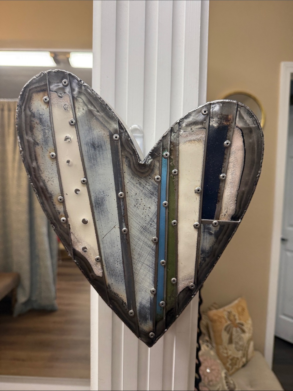 Anthony Hansen Handmade Heart Wall Art Reclaimed Steel, Rivets Painted Elements